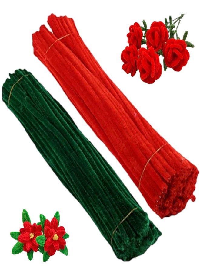 3A FEATURETAIL مجموعة 3A Featuretail المكونة من 200 قطعة من منظفات الأنابيب ثنائية اللون، منظفات أنابيب، أعواد شينيل ناعمة، لوازم حرفية لصنع الزهور، أعمال يدوية منزلية (لون أحمر وأخضر) - Image 1